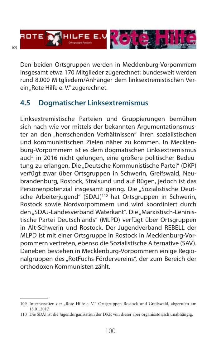 Seite 99 des Verfassungsschutzbericht 2016 Mecklenburg-Vorpommern