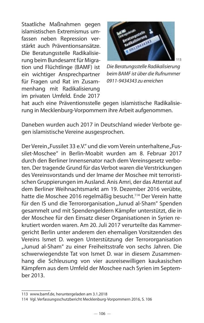 Seite 110 des Verfassungsschutzbericht 2017 Mecklenburg-Vorpommern