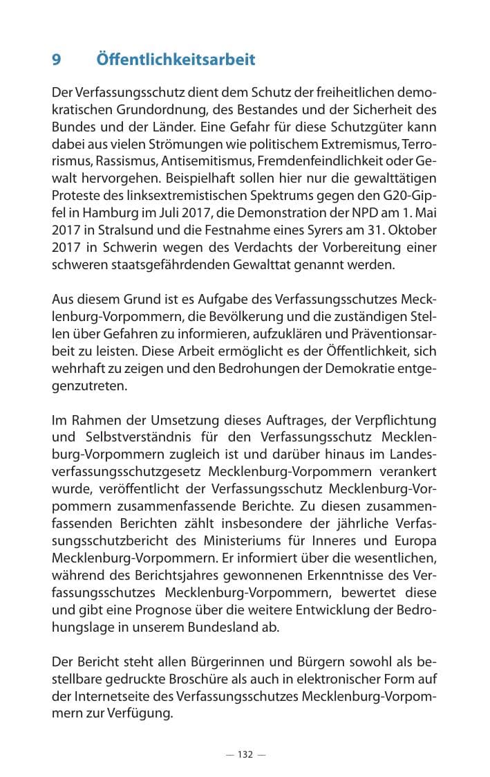 Seite 136 des Verfassungsschutzbericht 2017 Mecklenburg-Vorpommern