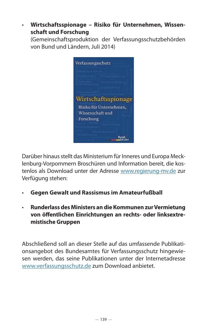 Seite 143 des Verfassungsschutzbericht 2017 Mecklenburg-Vorpommern
