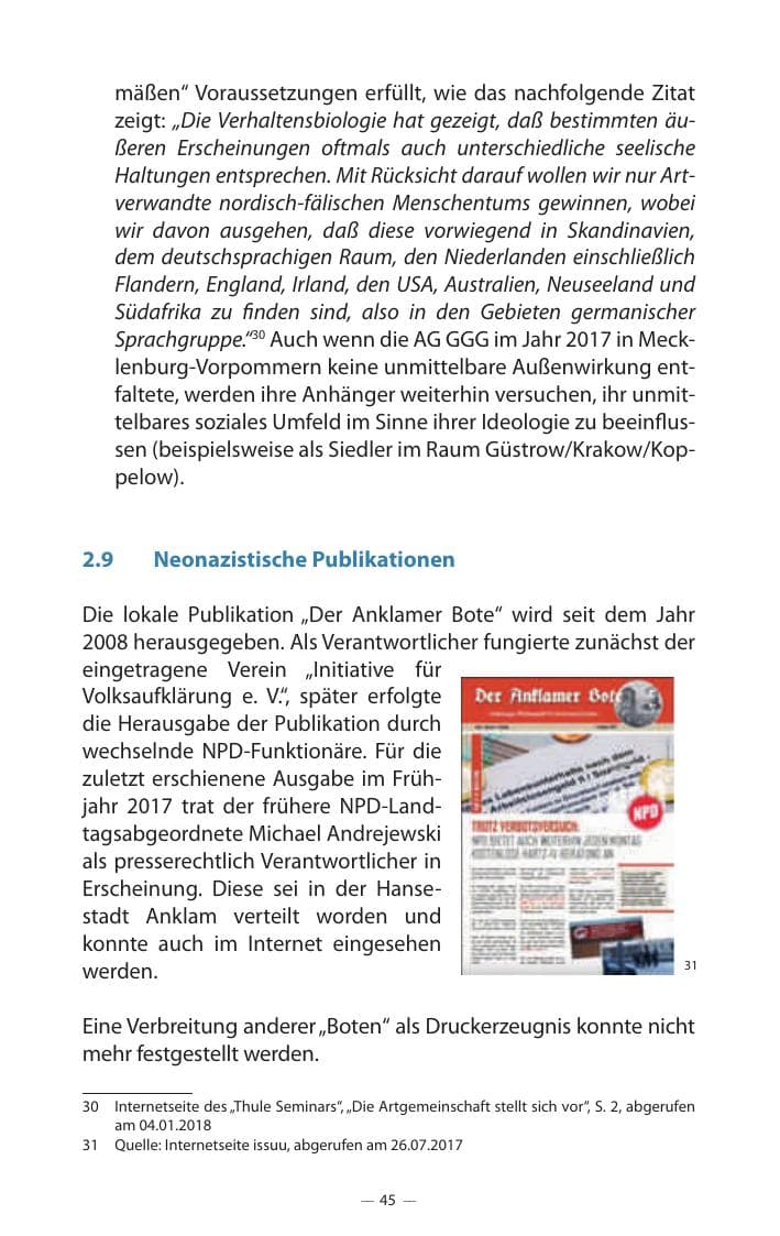 Seite 49 des Verfassungsschutzbericht 2017 Mecklenburg-Vorpommern
