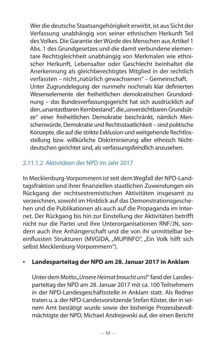 Seite 57 des Verfassungsschutzbericht 2017 Mecklenburg-Vorpommern