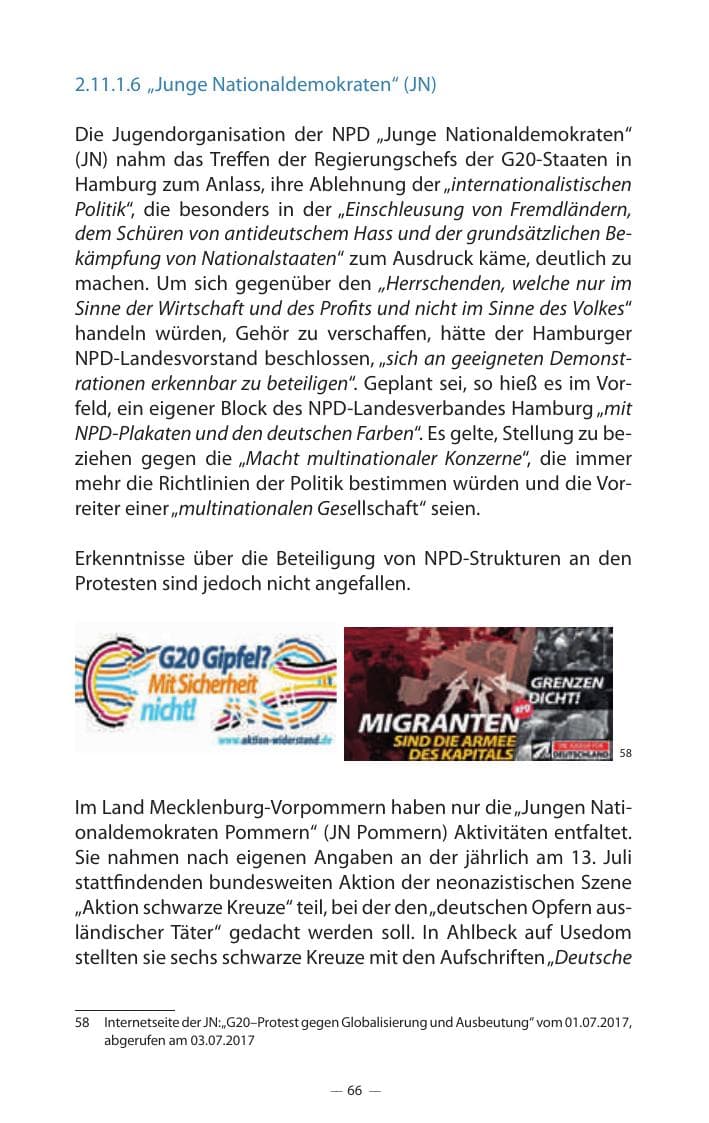 Seite 70 des Verfassungsschutzbericht 2017 Mecklenburg-Vorpommern