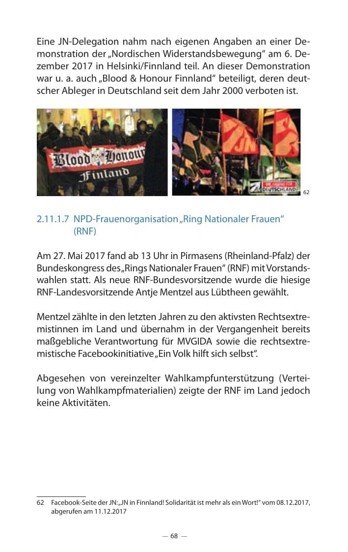 Seite 72 des Verfassungsschutzbericht 2017 Mecklenburg-Vorpommern