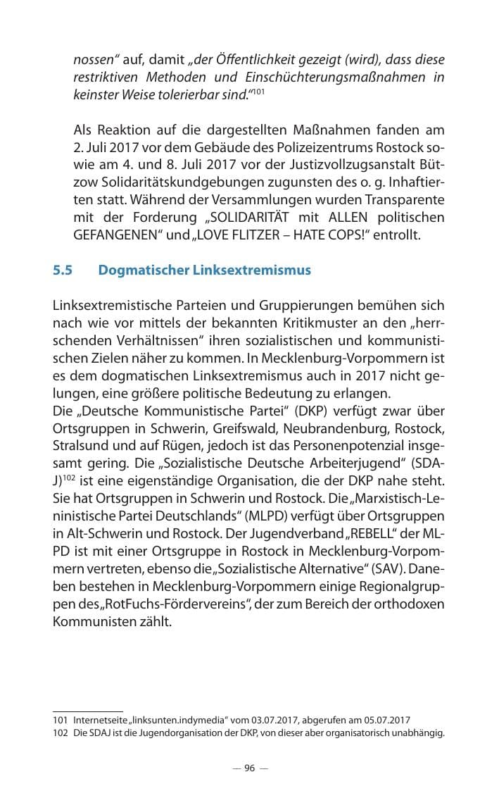 Seite 100 des Verfassungsschutzbericht 2017 Mecklenburg-Vorpommern