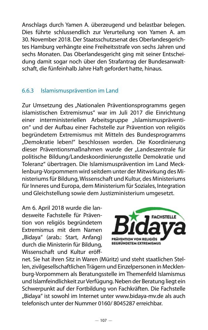 Seite 111 des Verfassungsschutzbericht 2018 Mecklenburg-Vorpommern