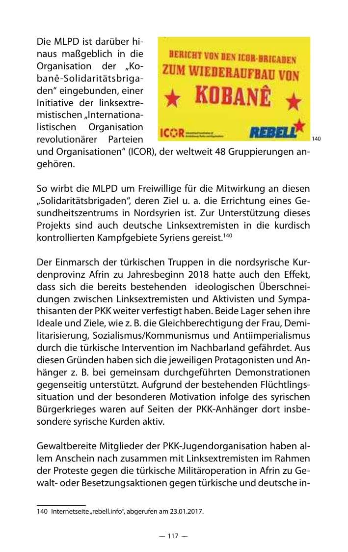 Seite 121 des Verfassungsschutzbericht 2018 Mecklenburg-Vorpommern