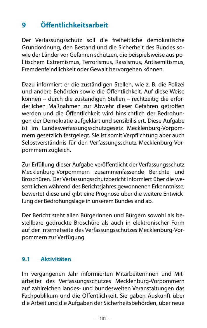 Seite 135 des Verfassungsschutzbericht 2018 Mecklenburg-Vorpommern