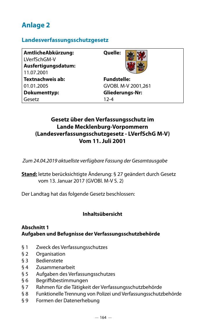 Seite 168 des Verfassungsschutzbericht 2018 Mecklenburg-Vorpommern