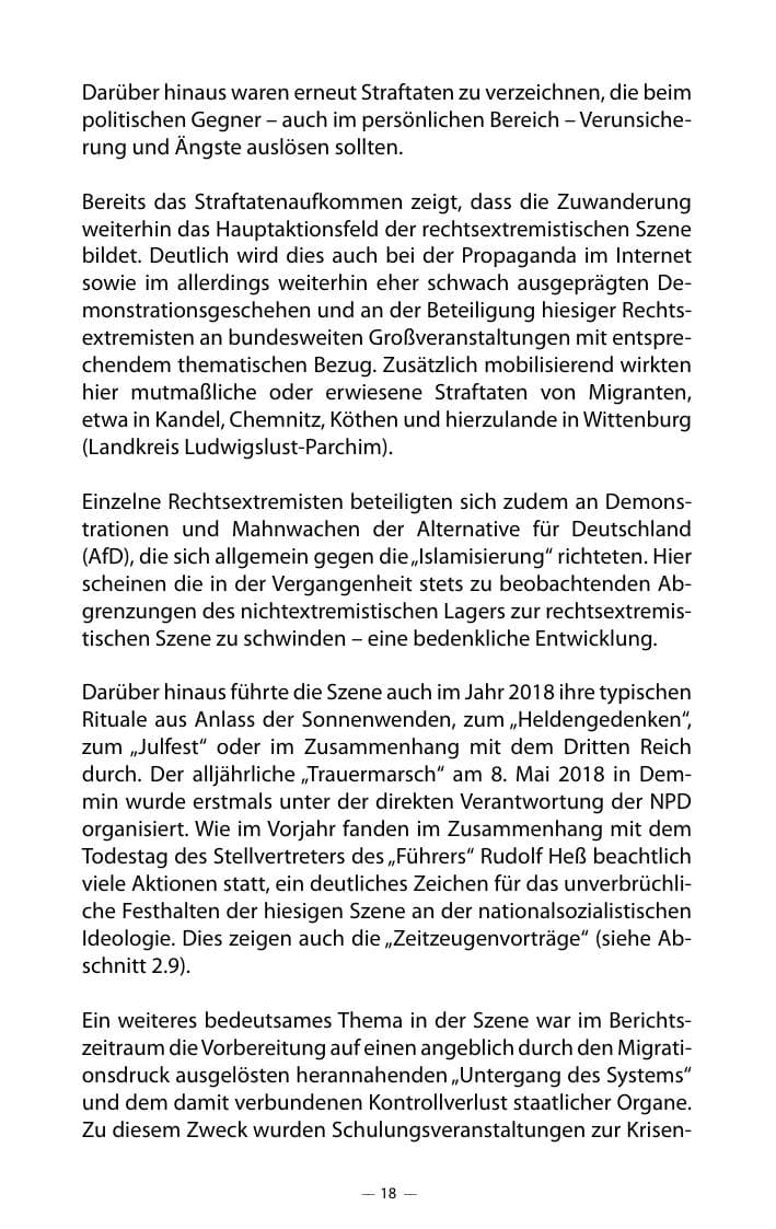 Seite 22 des Verfassungsschutzbericht 2018 Mecklenburg-Vorpommern