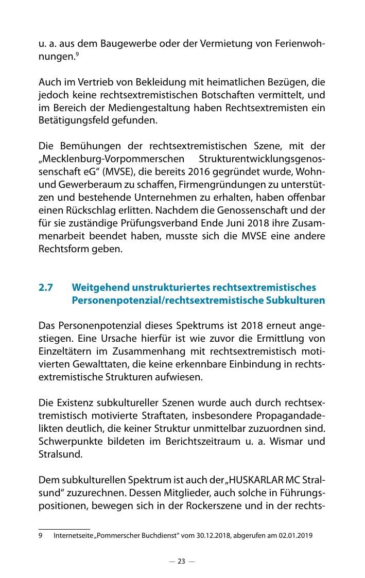 Seite 27 des Verfassungsschutzbericht 2018 Mecklenburg-Vorpommern