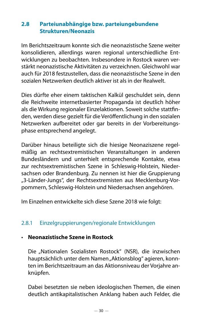 Seite 34 des Verfassungsschutzbericht 2018 Mecklenburg-Vorpommern