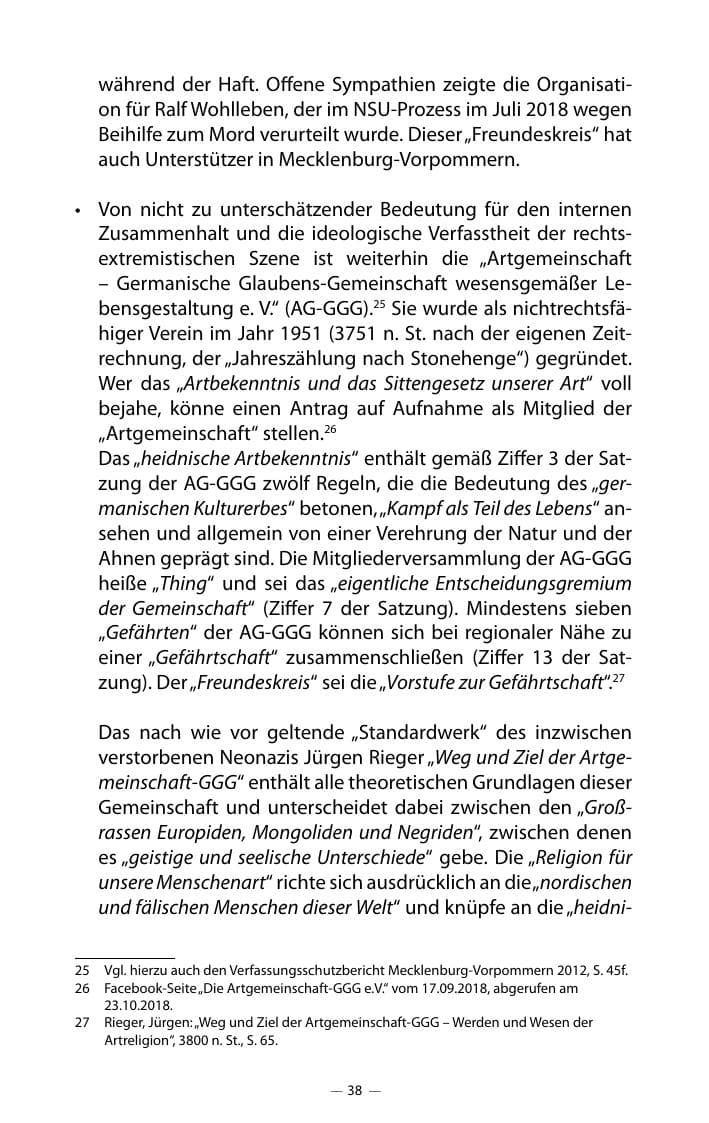 Seite 42 des Verfassungsschutzbericht 2018 Mecklenburg-Vorpommern