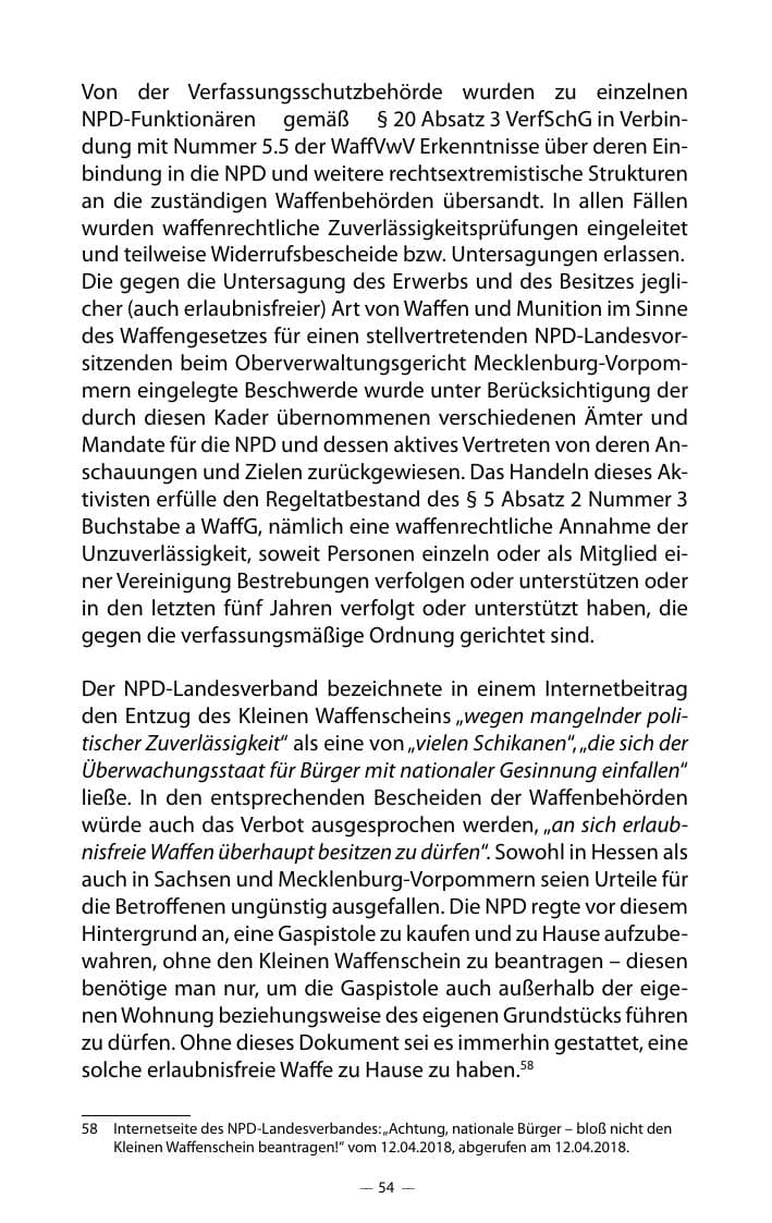 Seite 58 des Verfassungsschutzbericht 2018 Mecklenburg-Vorpommern