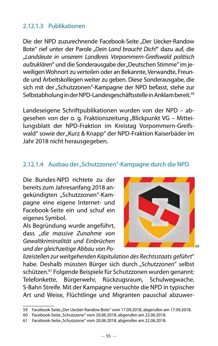Seite 59 des Verfassungsschutzbericht 2018 Mecklenburg-Vorpommern