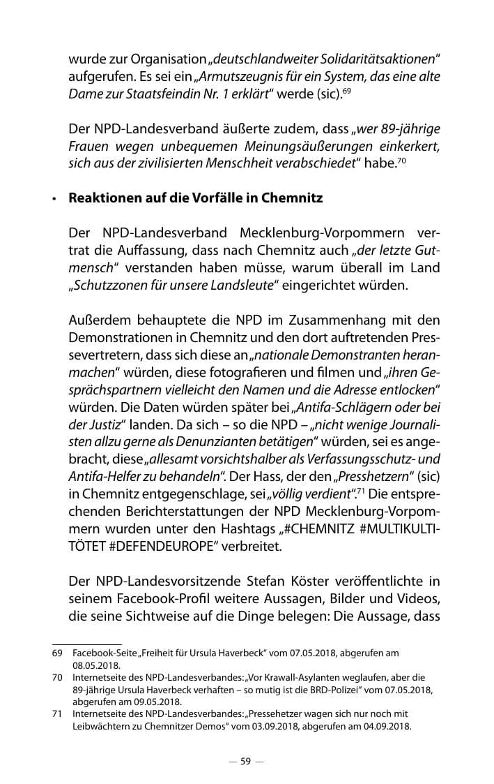 Seite 63 des Verfassungsschutzbericht 2018 Mecklenburg-Vorpommern