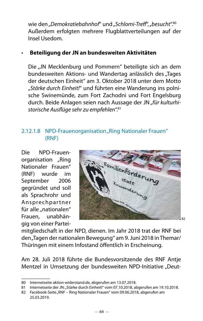 Seite 68 des Verfassungsschutzbericht 2018 Mecklenburg-Vorpommern