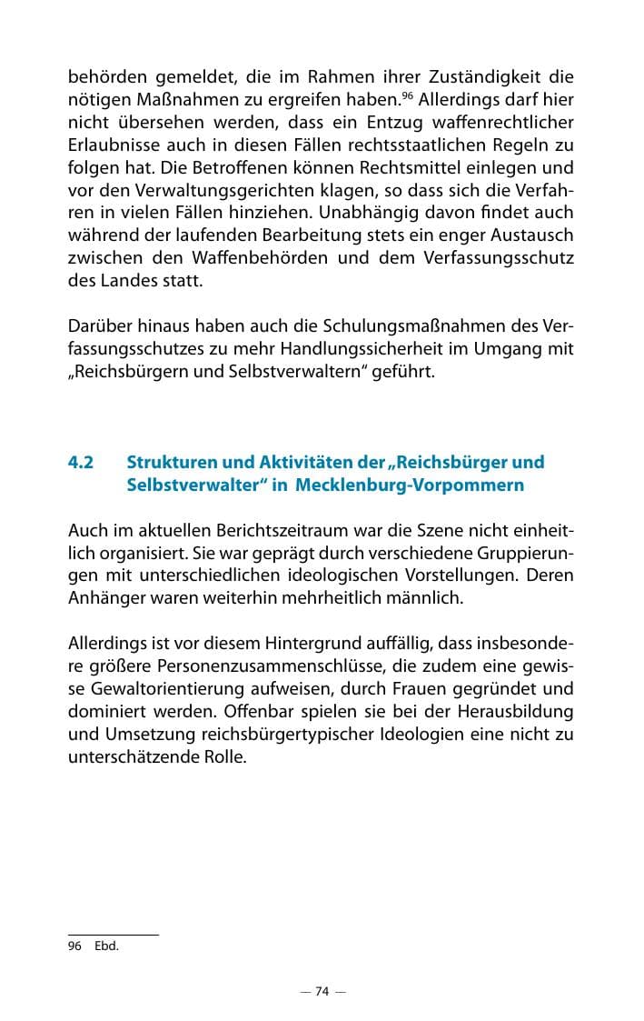 Seite 78 des Verfassungsschutzbericht 2018 Mecklenburg-Vorpommern