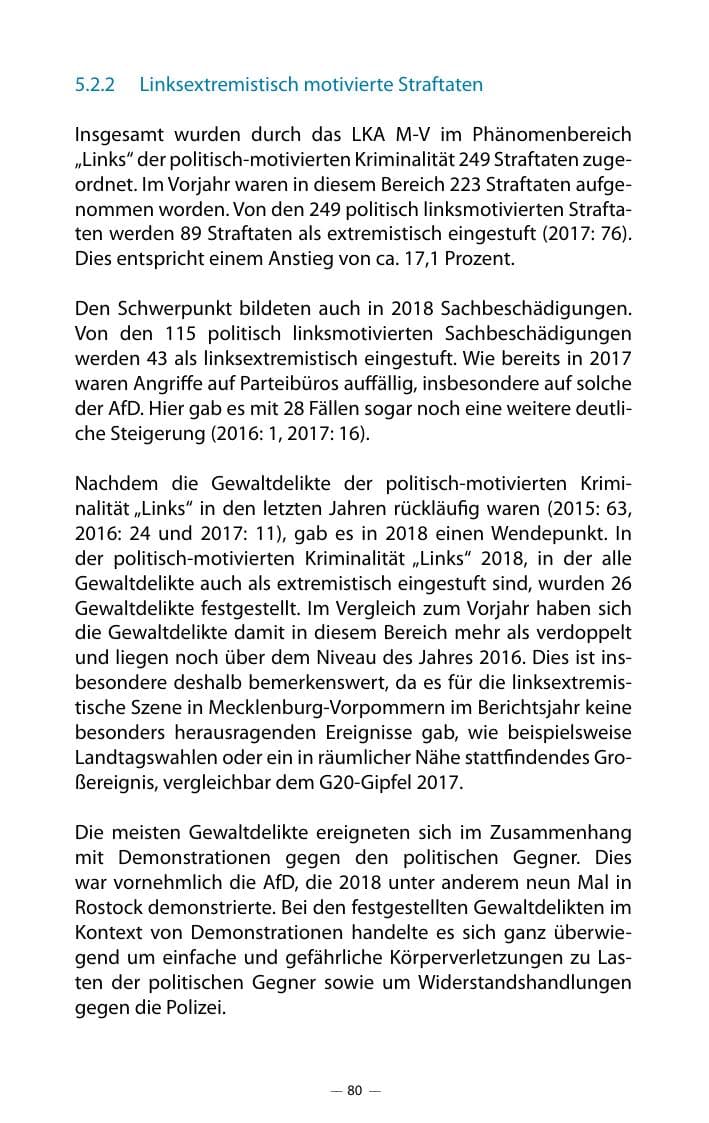 Seite 84 des Verfassungsschutzbericht 2018 Mecklenburg-Vorpommern