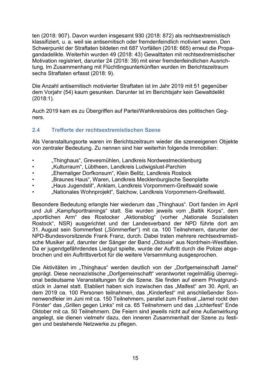 Seite 19 des Verfassungsschutzbericht 2019 Mecklenburg-Vorpommern