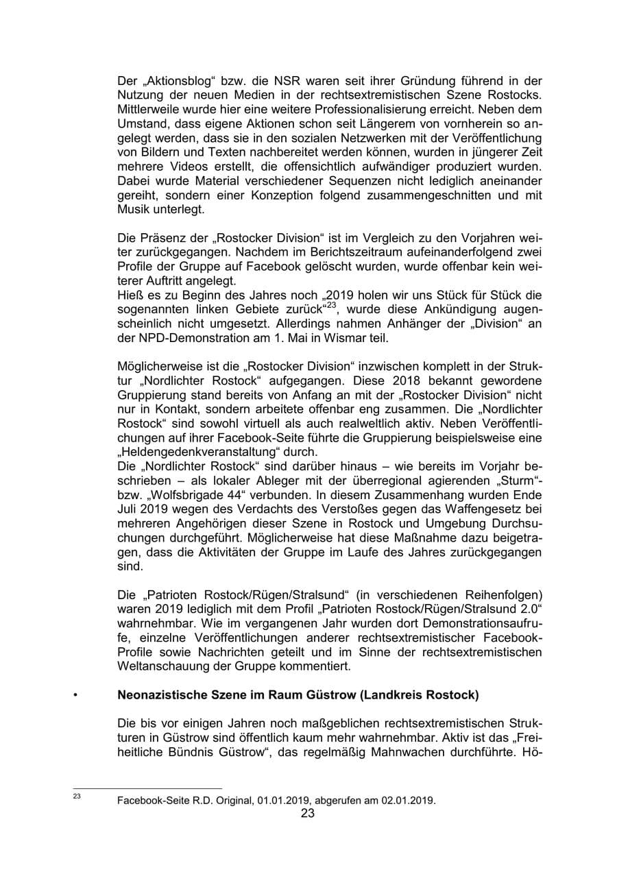 Seite 27 des Verfassungsschutzbericht 2019 Mecklenburg-Vorpommern
