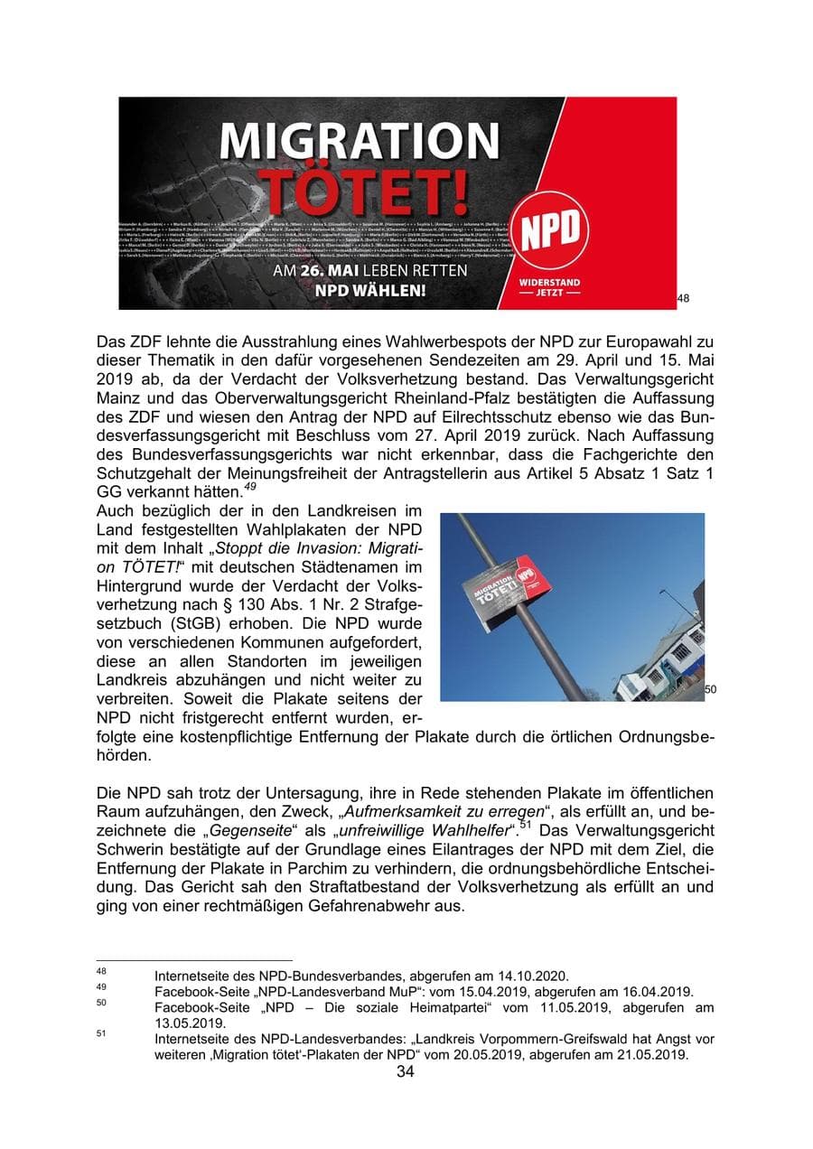 Seite 38 des Verfassungsschutzbericht 2019 Mecklenburg-Vorpommern