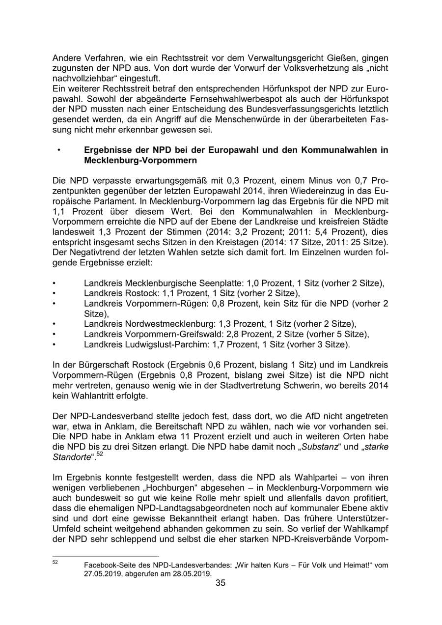 Seite 39 des Verfassungsschutzbericht 2019 Mecklenburg-Vorpommern