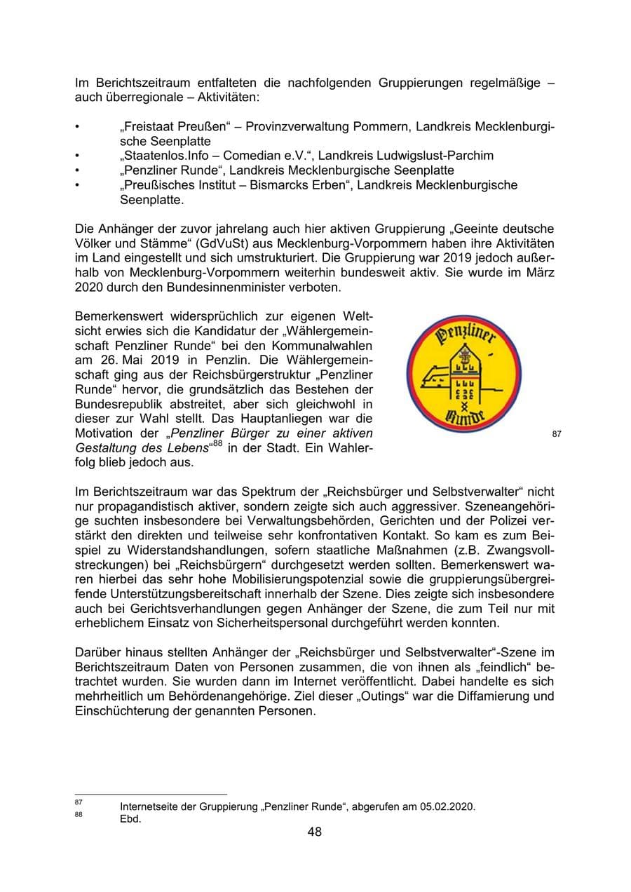 Seite 52 des Verfassungsschutzbericht 2019 Mecklenburg-Vorpommern