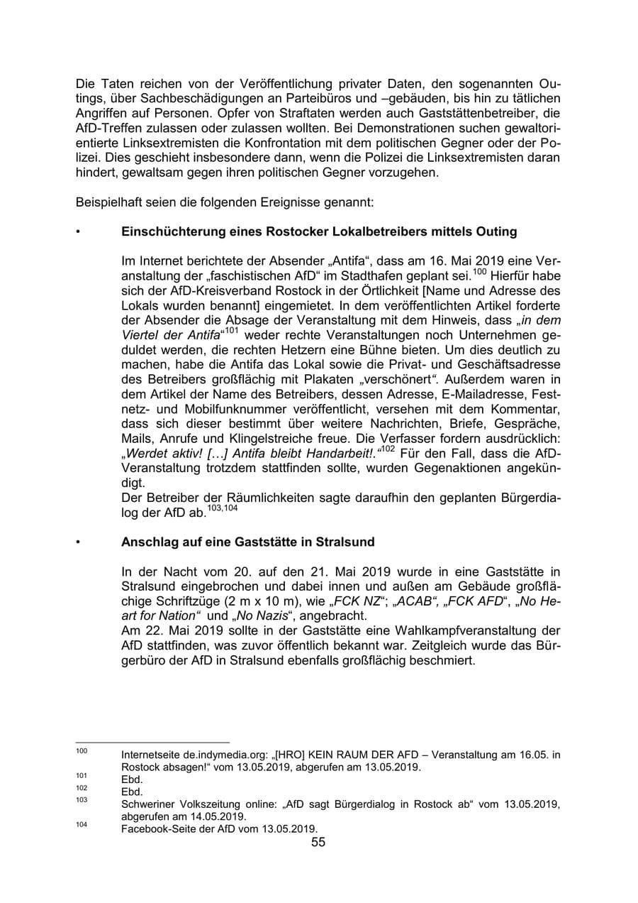 Seite 59 des Verfassungsschutzbericht 2019 Mecklenburg-Vorpommern