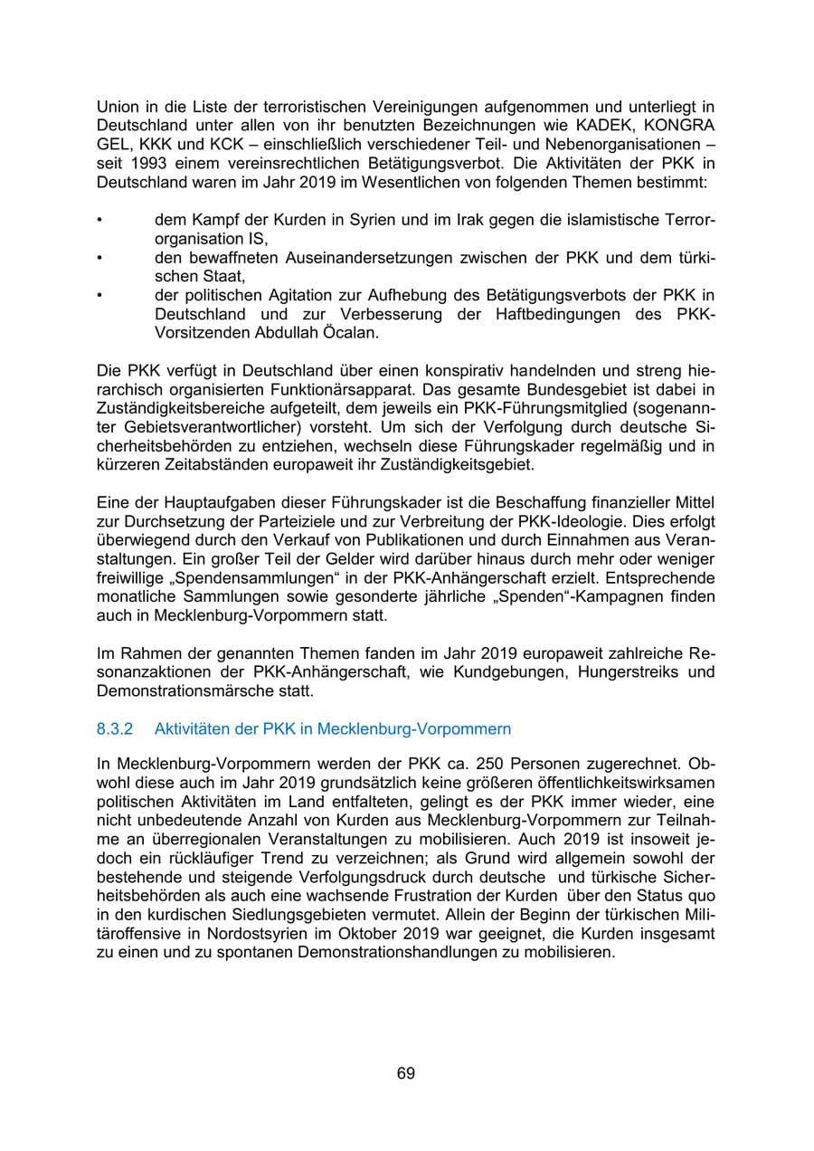 Seite 73 des Verfassungsschutzbericht 2019 Mecklenburg-Vorpommern