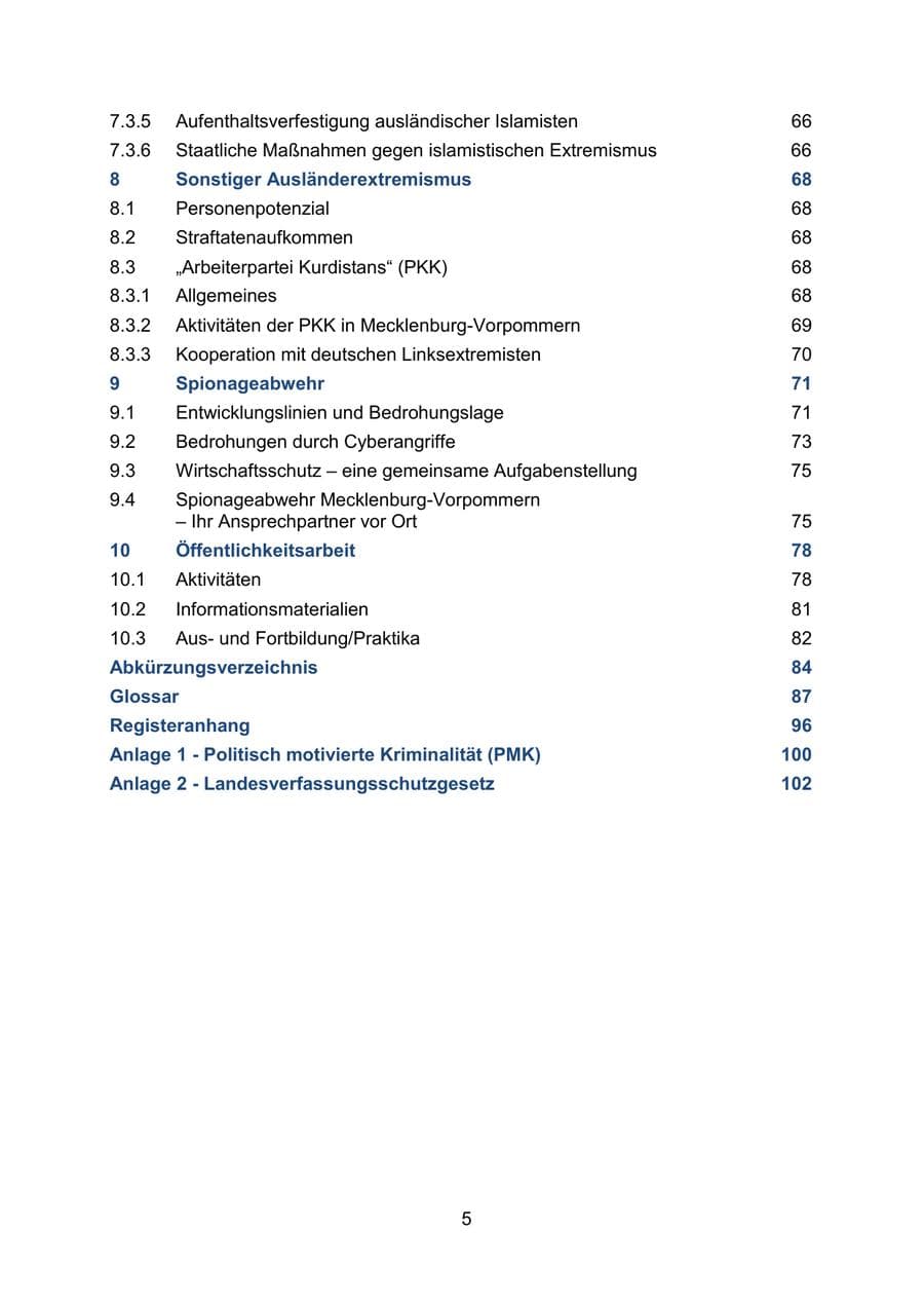 Seite 9 des Verfassungsschutzbericht 2019 Mecklenburg-Vorpommern