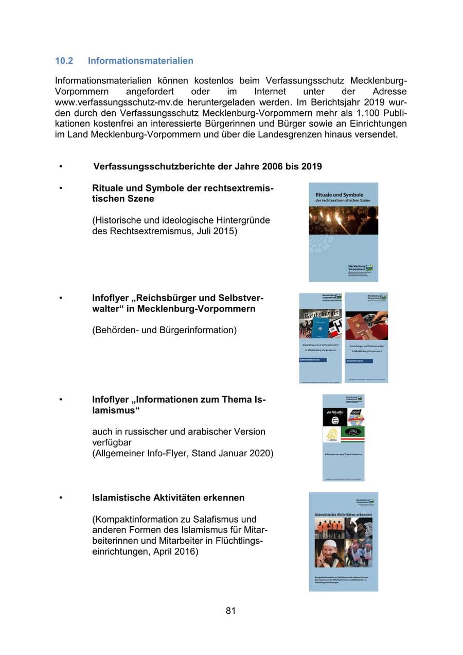 Seite 84 des Verfassungsschutzbericht 2019 Mecklenburg-Vorpommern