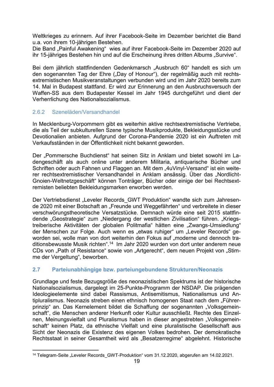 Seite 22 des Verfassungsschutzbericht 2020 Mecklenburg-Vorpommern