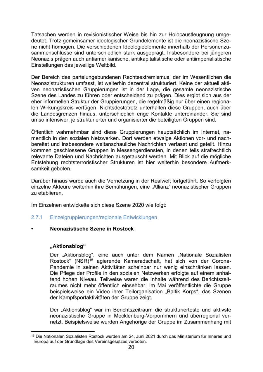 Seite 23 des Verfassungsschutzbericht 2020 Mecklenburg-Vorpommern