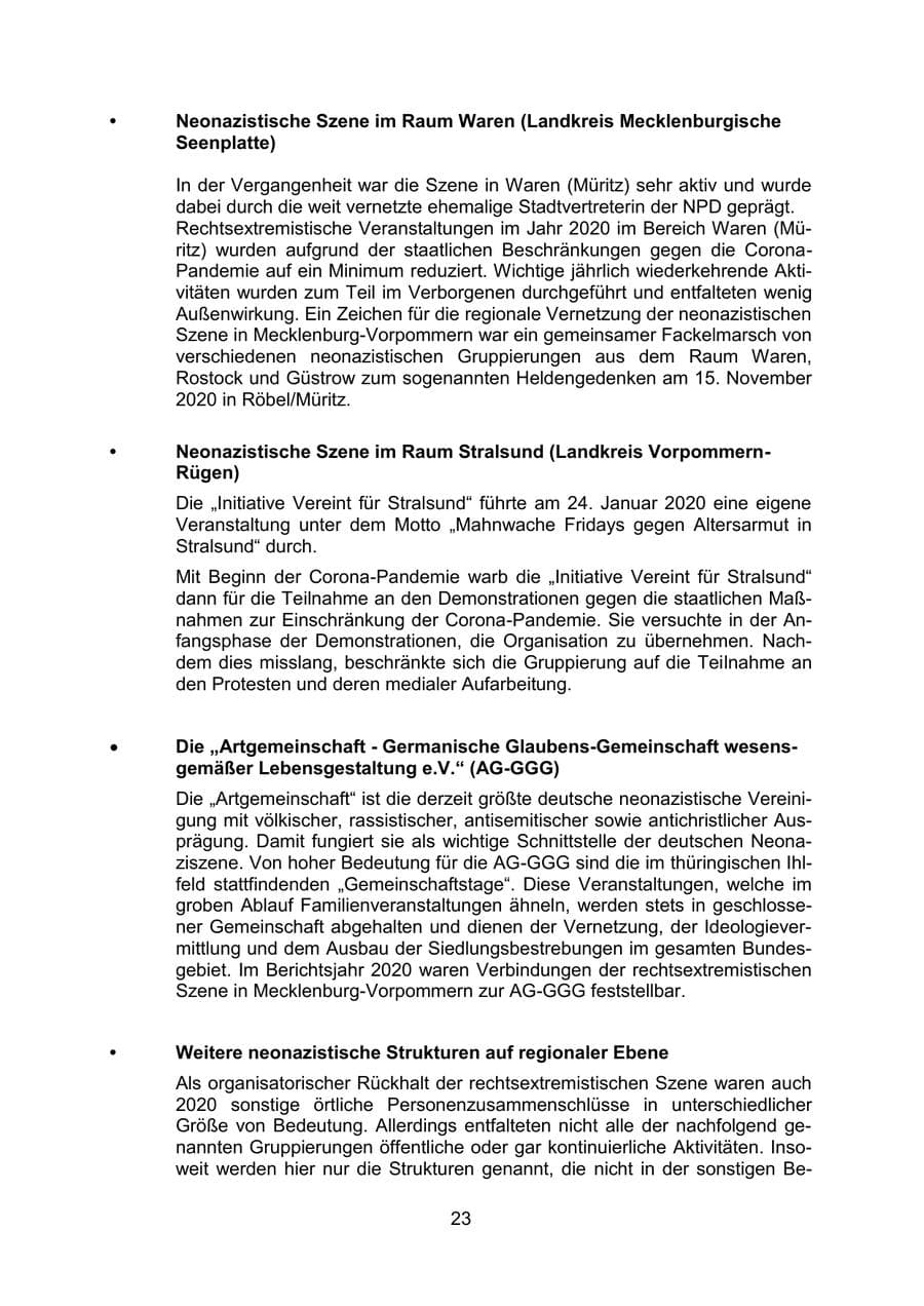 Seite 26 des Verfassungsschutzbericht 2020 Mecklenburg-Vorpommern