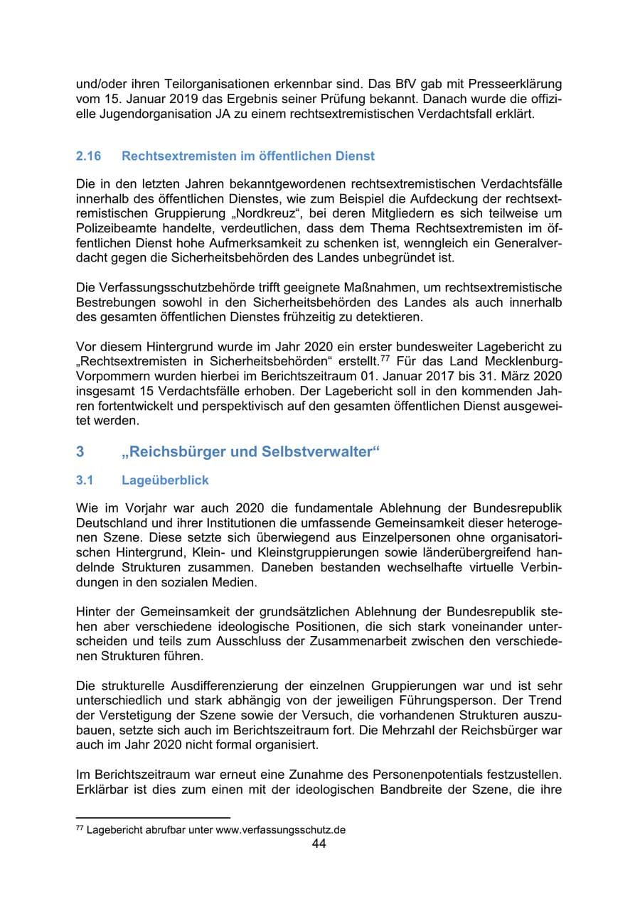 Seite 47 des Verfassungsschutzbericht 2020 Mecklenburg-Vorpommern