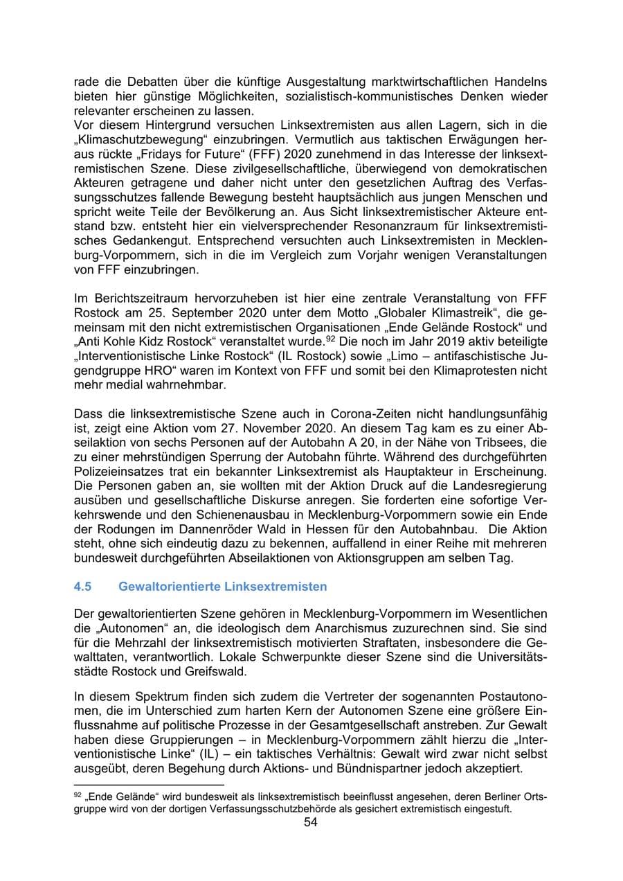 Seite 57 des Verfassungsschutzbericht 2020 Mecklenburg-Vorpommern
