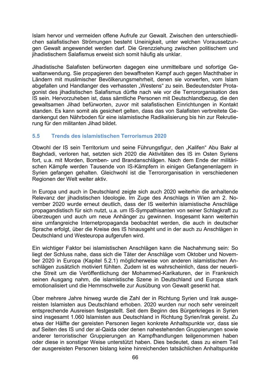 Seite 69 des Verfassungsschutzbericht 2020 Mecklenburg-Vorpommern