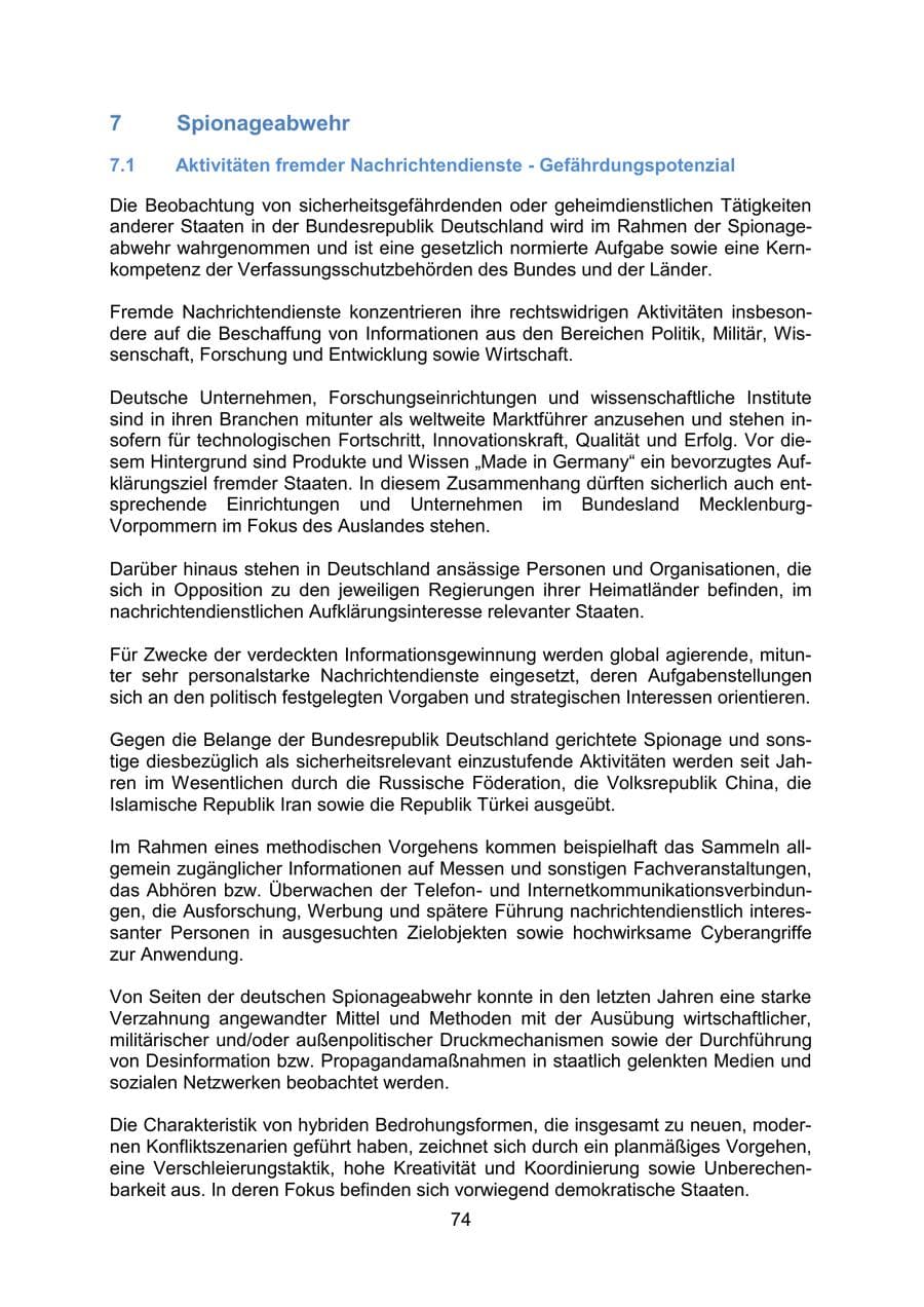 Seite 77 des Verfassungsschutzbericht 2020 Mecklenburg-Vorpommern