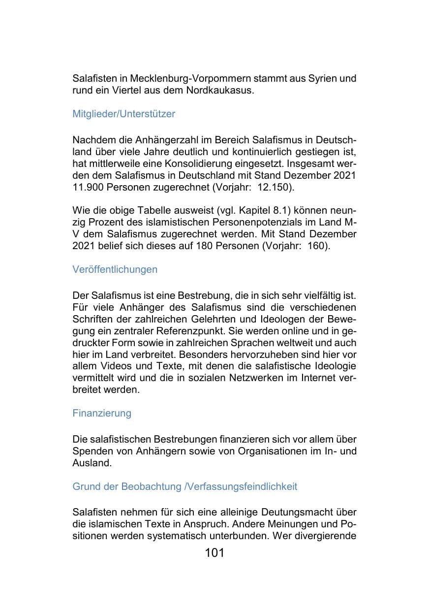 Seite 105 des Verfassungsschutzbericht 2021 Mecklenburg-Vorpommern