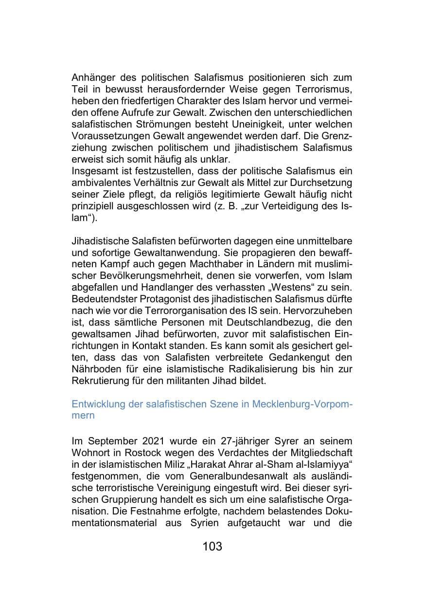 Seite 107 des Verfassungsschutzbericht 2021 Mecklenburg-Vorpommern