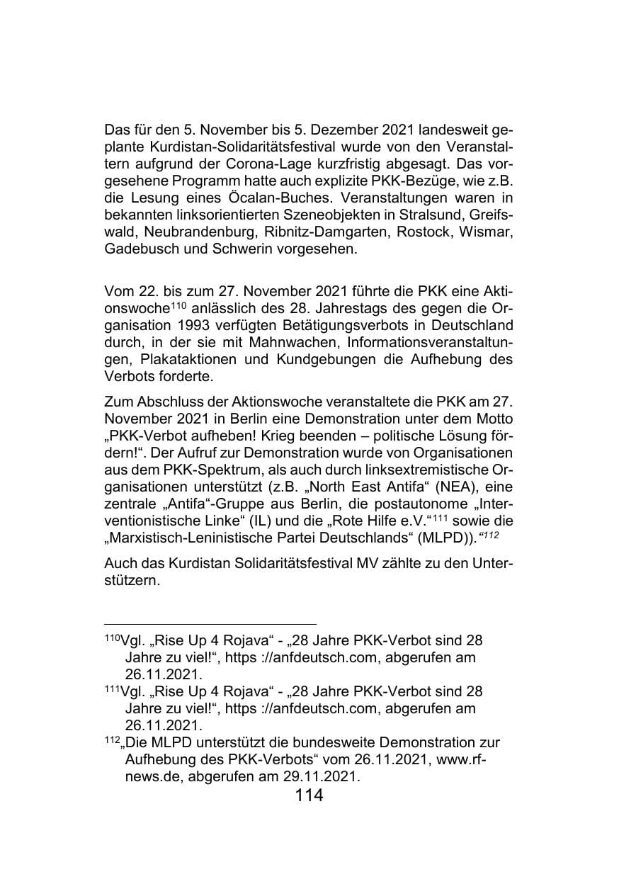 Seite 118 des Verfassungsschutzbericht 2021 Mecklenburg-Vorpommern