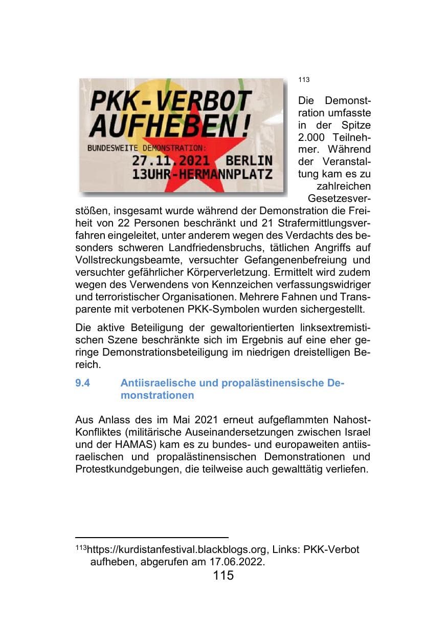 Seite 119 des Verfassungsschutzbericht 2021 Mecklenburg-Vorpommern