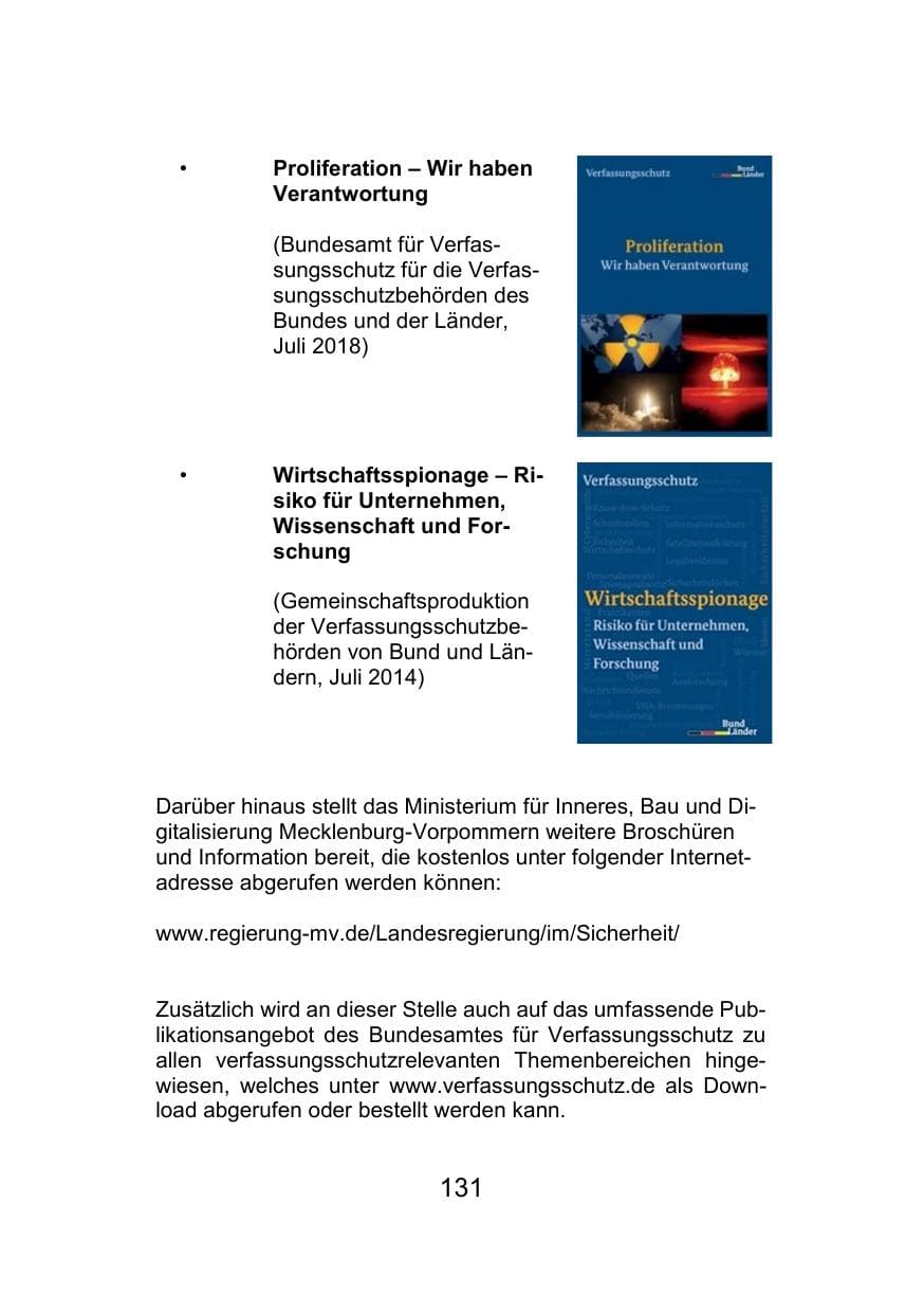 Seite 135 des Verfassungsschutzbericht 2021 Mecklenburg-Vorpommern