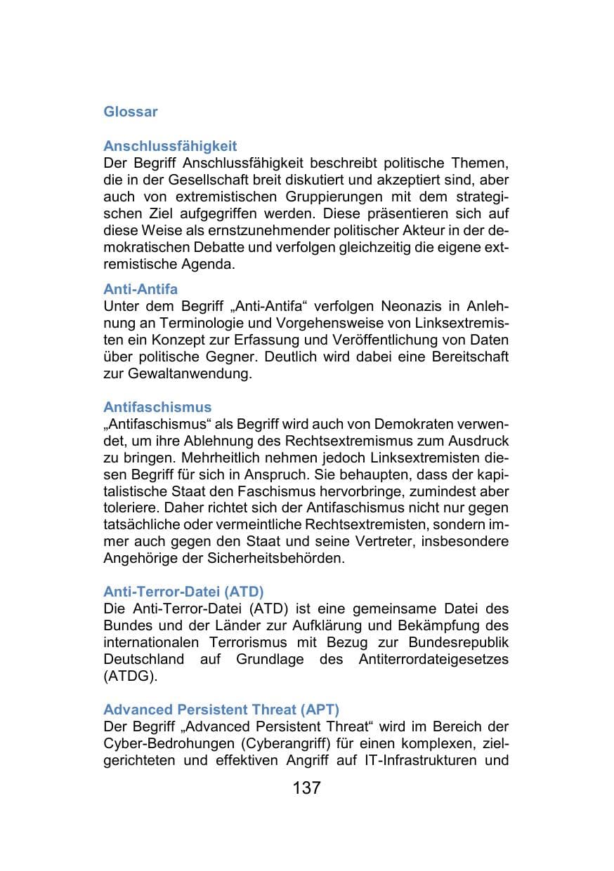Seite 141 des Verfassungsschutzbericht 2021 Mecklenburg-Vorpommern
