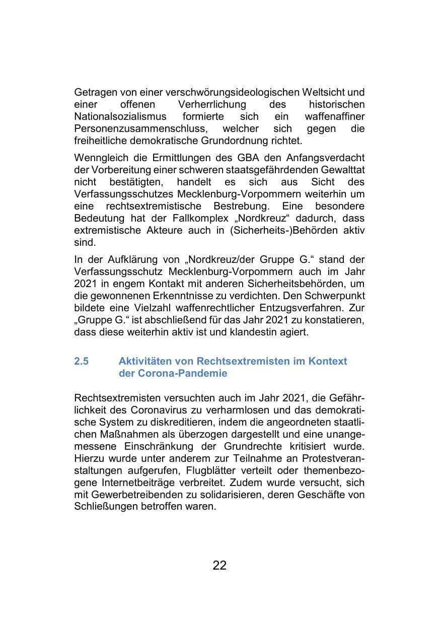 Seite 26 des Verfassungsschutzbericht 2021 Mecklenburg-Vorpommern