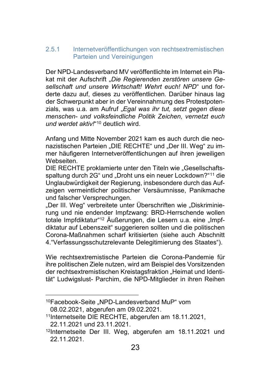 Seite 27 des Verfassungsschutzbericht 2021 Mecklenburg-Vorpommern
