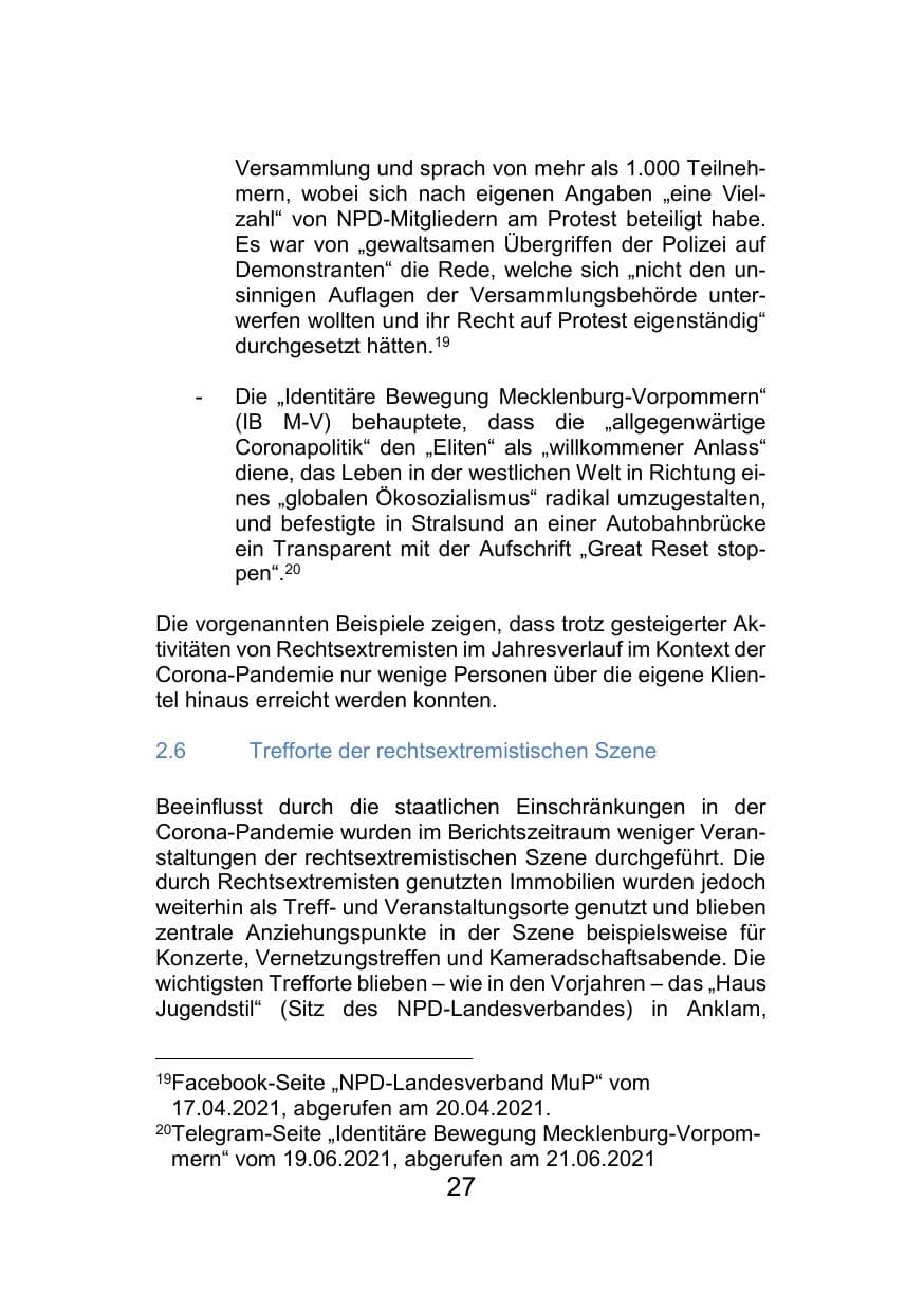 Seite 31 des Verfassungsschutzbericht 2021 Mecklenburg-Vorpommern