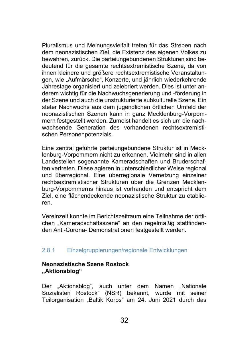 Seite 36 des Verfassungsschutzbericht 2021 Mecklenburg-Vorpommern