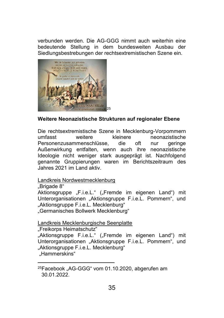Seite 39 des Verfassungsschutzbericht 2021 Mecklenburg-Vorpommern